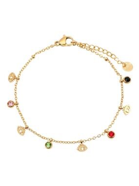 Gold Tone Multi-Color Eye Charm Bracelet - Unbranded